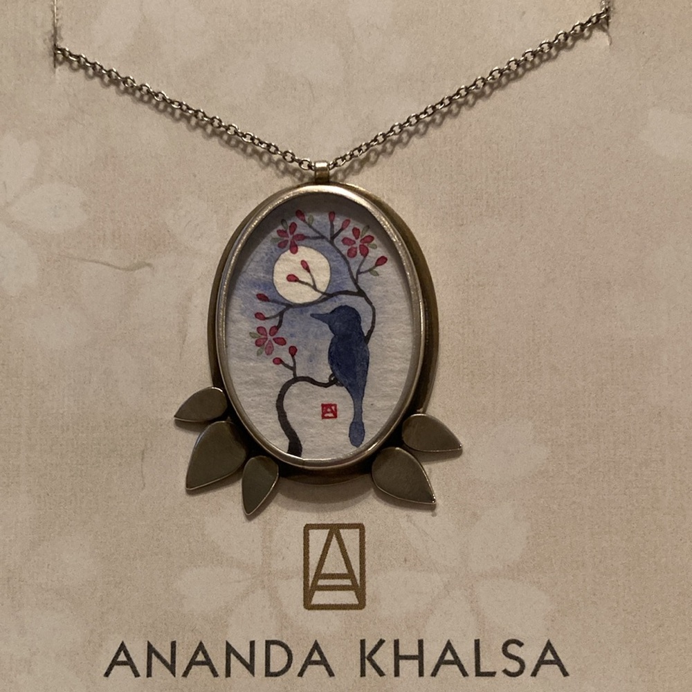 Ananda Khalsa Raven Sterling Necklace, NIB, hand painted - Picture 2 of 6